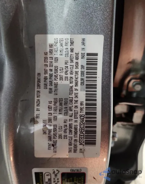 2011 Mazda Cx-9 из США, поврежденный, VIN JM3TB3DA5B0324406